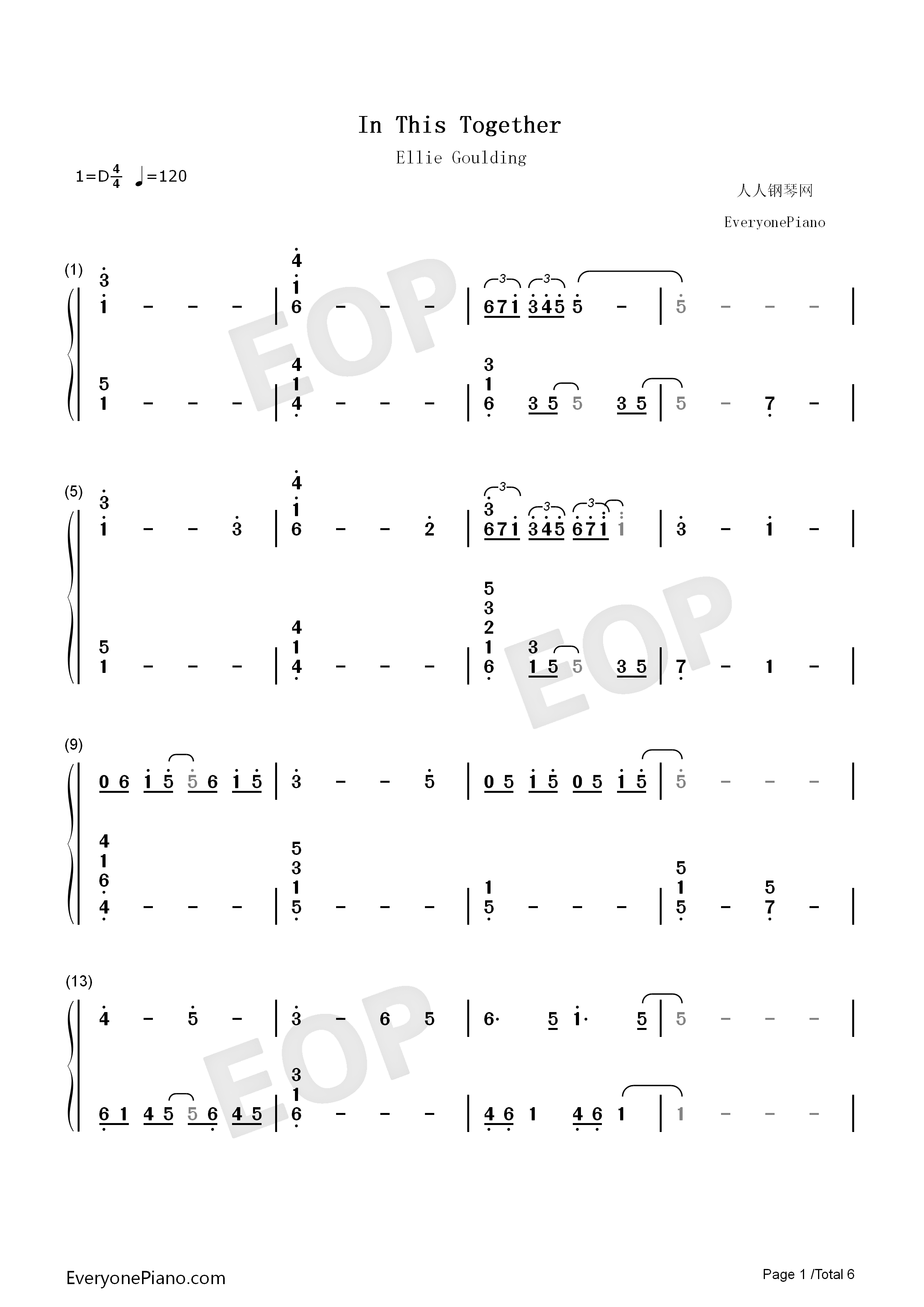 In This Together钢琴简谱-Steven Price Ellie Goulding演唱1