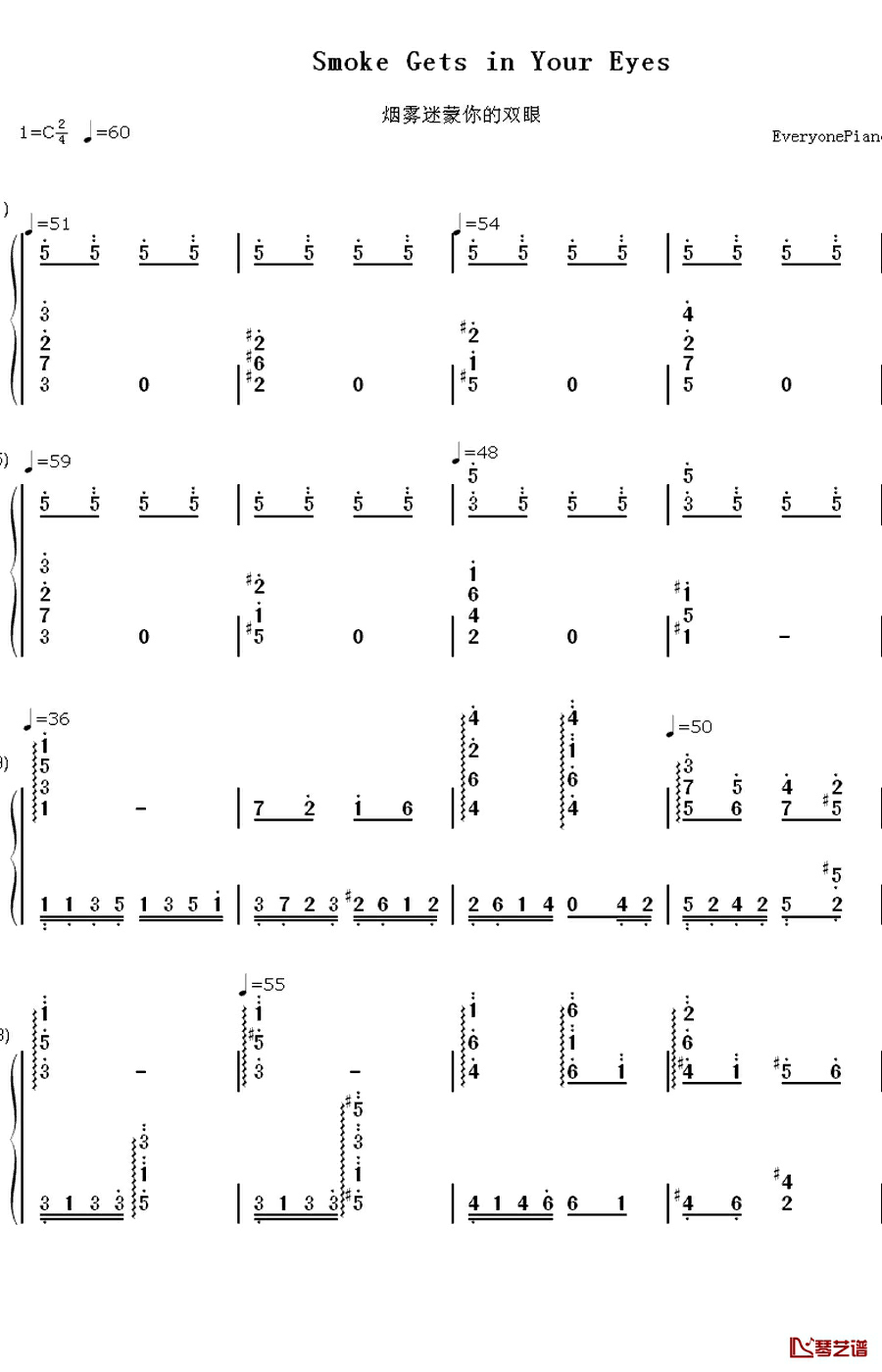 Smoke Gets in Your Eyes钢琴简谱-数字双手-Jerome Kern1