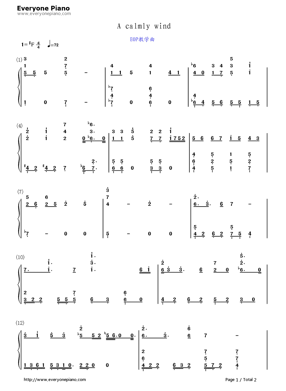 A calmly wind钢琴简谱-数字双手-战国兰斯1