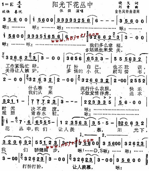 阳光下花丛中--张强简谱1