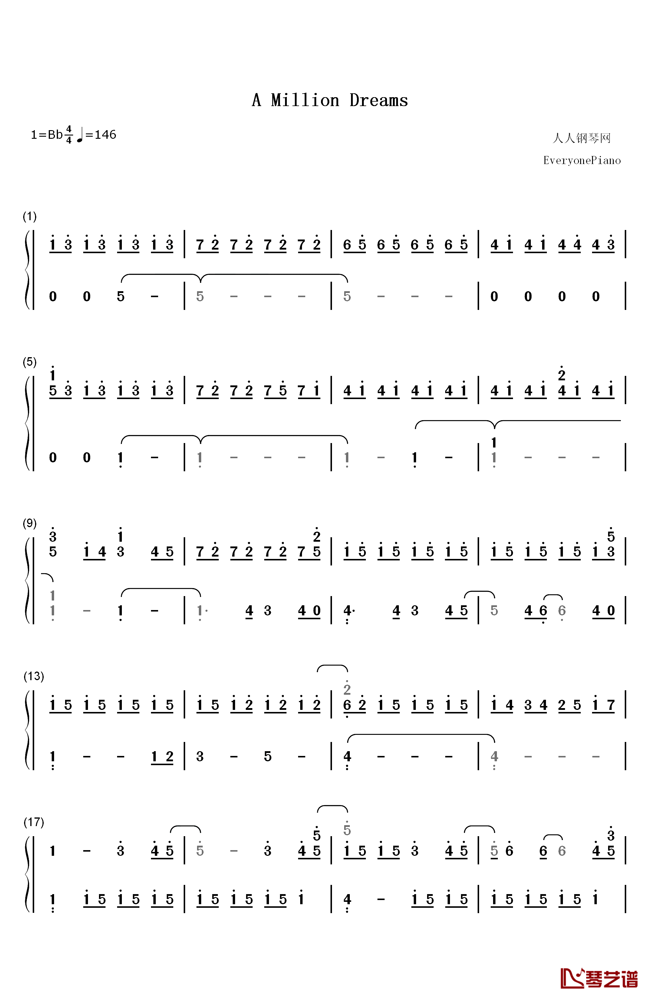 A Million Dreams钢琴简谱-数字双手-Pasek and Paul1