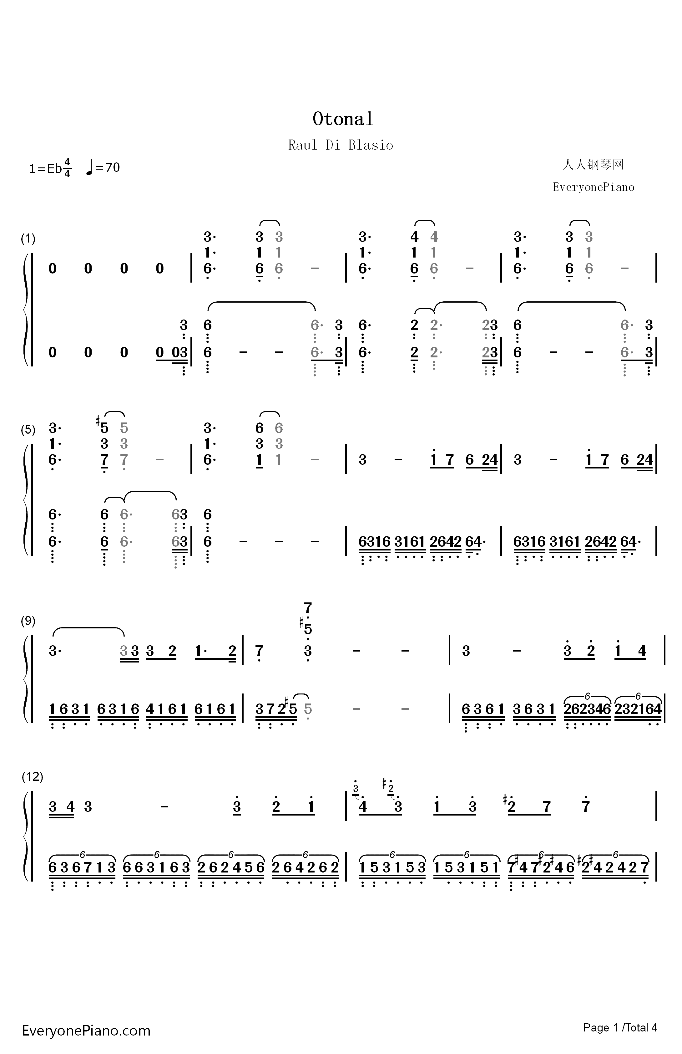 Otonal钢琴简谱-数字双手-Raul Di Blasio1