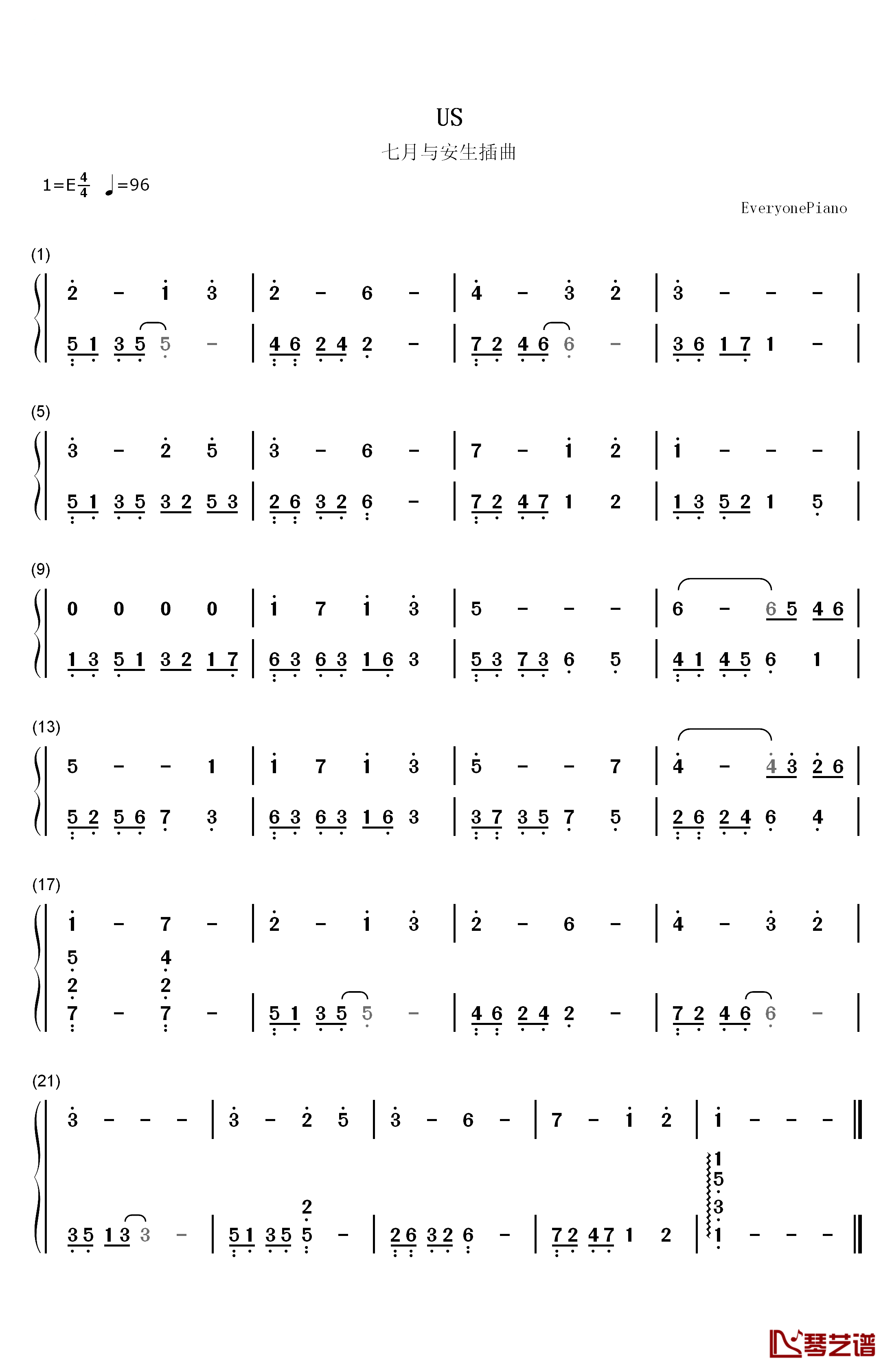 US钢琴简谱-数字双手-廖隽嘉1