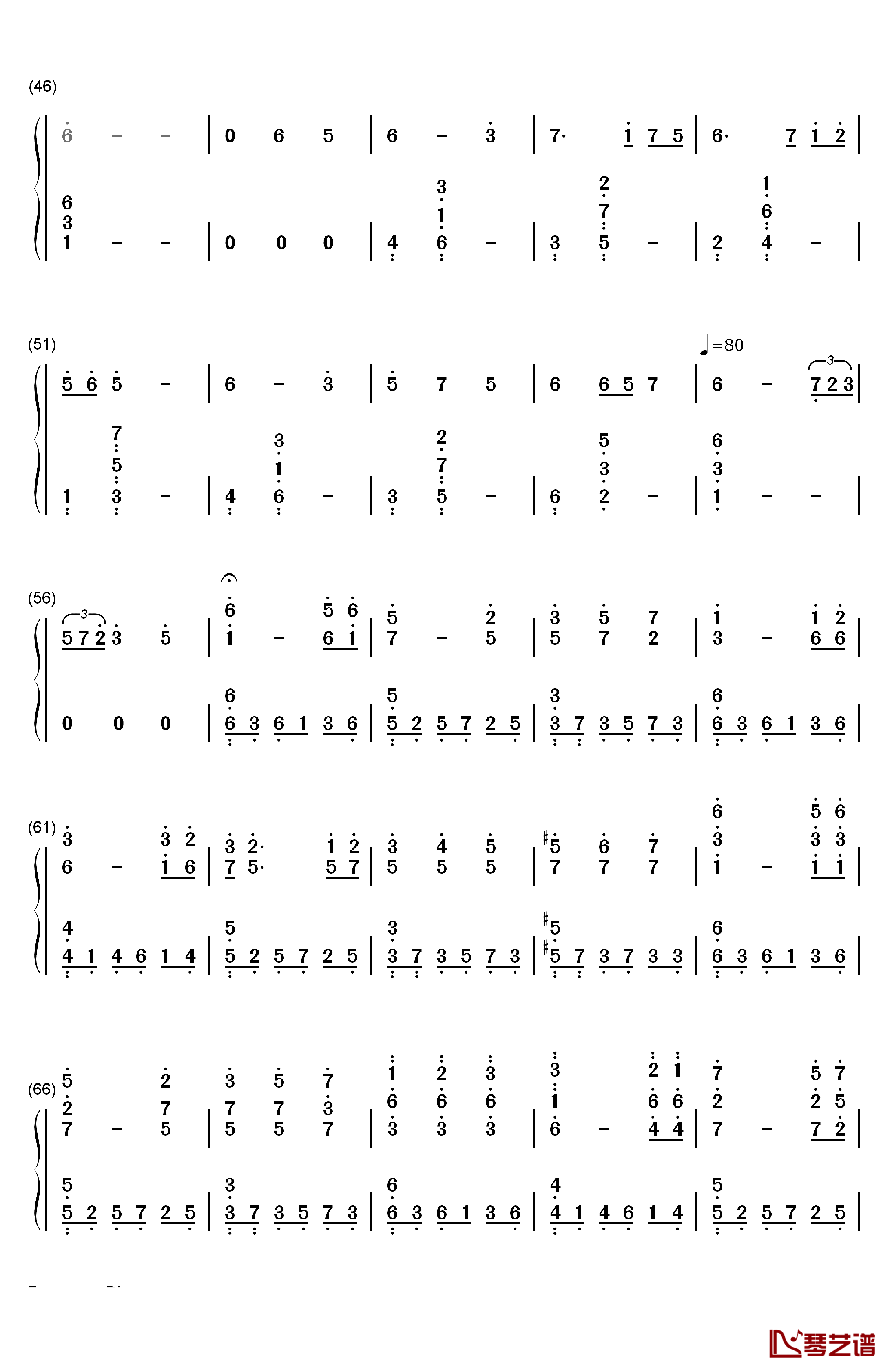 记忆钢琴简谱-数字双手-缘之空3