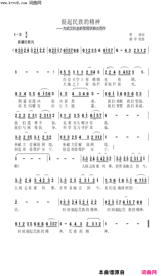挺起民族的精神为武汉抗击新型冠状肺炎而作简谱1