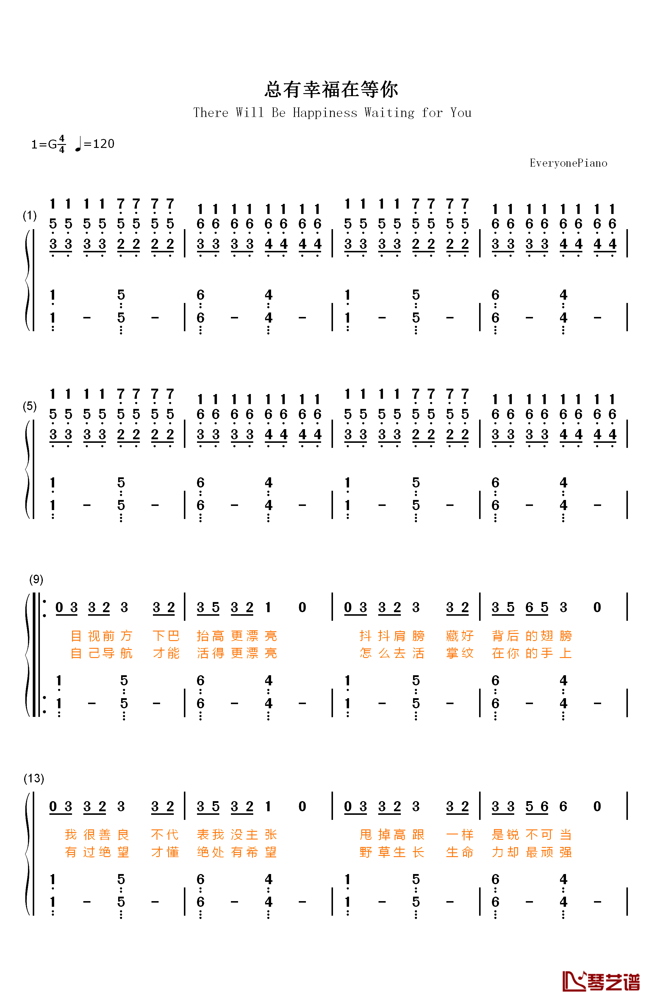 总有幸福在等你钢琴简谱-数字双手-捞仔1