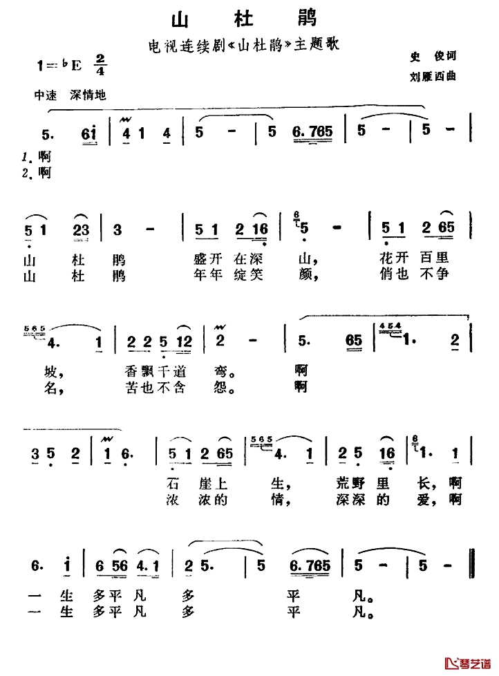 山杜鹃简谱-电视剧《山杜鹃》插曲1