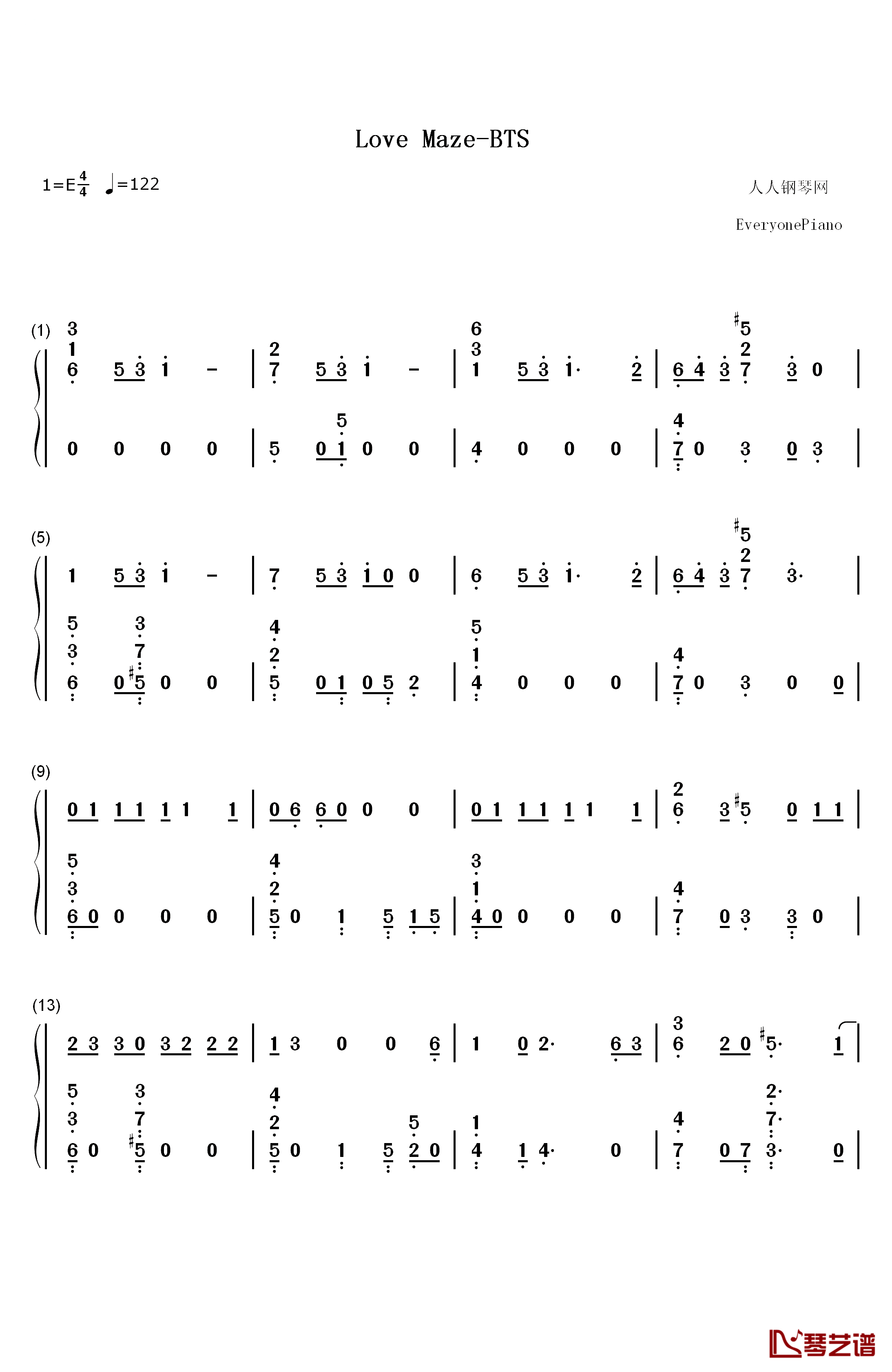 Love Maze钢琴简谱-数字双手-防弹少年团1