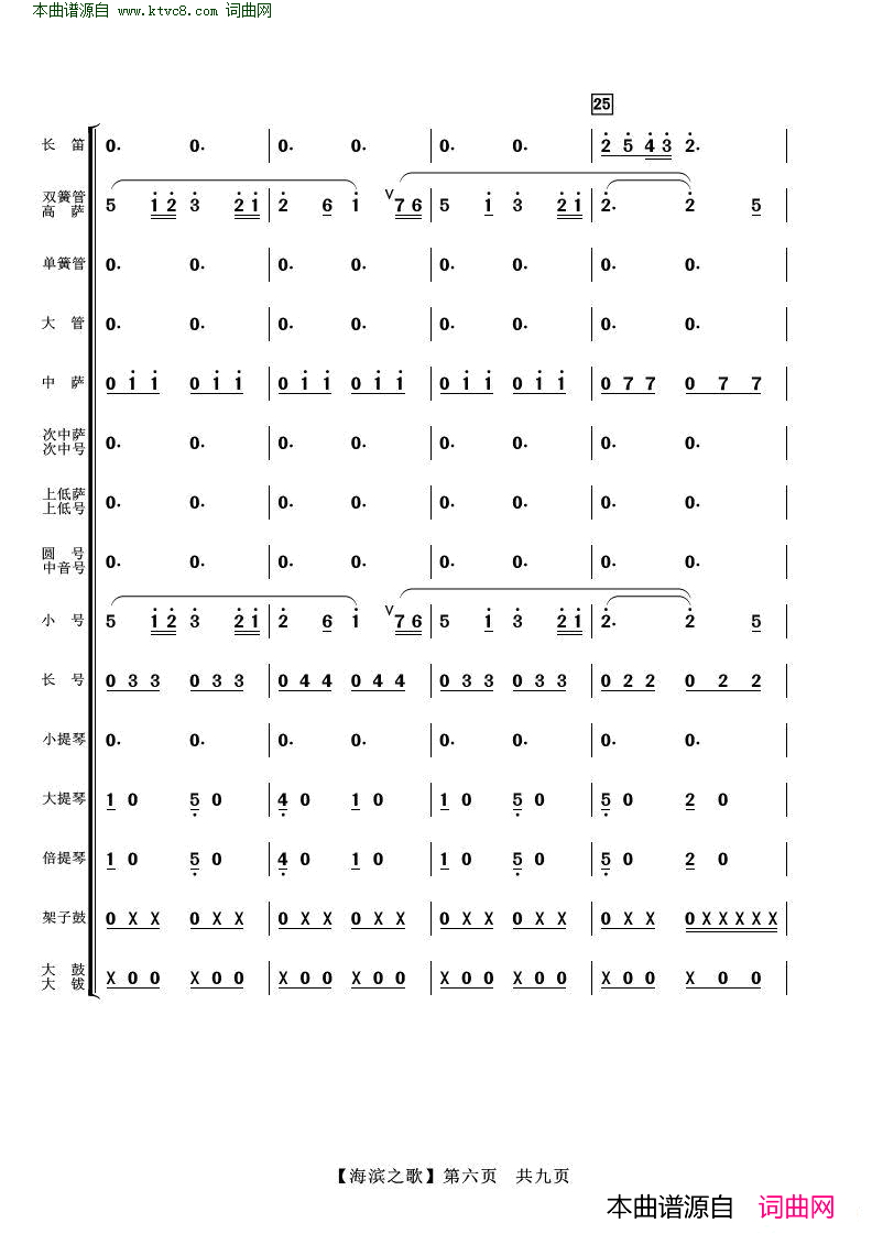 海滨之歌 管弦乐总谱简谱1