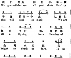 游击队歌Song of the Guerrillas汉英文对照简谱