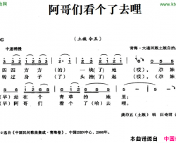 阿哥们看个了去哩简谱-龚尕五演唱-青海民歌词曲