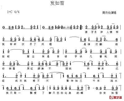 发如雪古筝简谱 周杰伦演唱