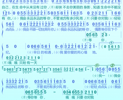 永远的等你简谱(歌词)-祁隆/梅朵演唱-谱友成成记谱上传