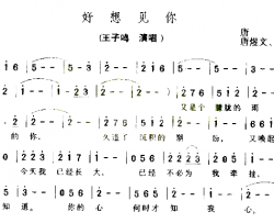 好想见你简谱-王子鸣演唱