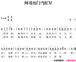 赣南闽西红色歌曲：阿哥出门当红军简谱