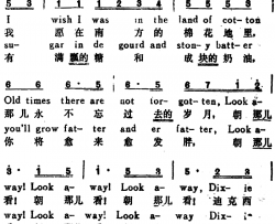 [美]迪克西Dixie汉英文对照简谱