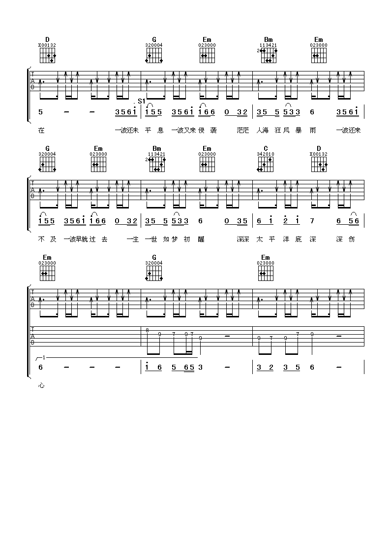 伤心太平洋吉他谱 任贤齐 尝尽了孤单却始终没有离开3