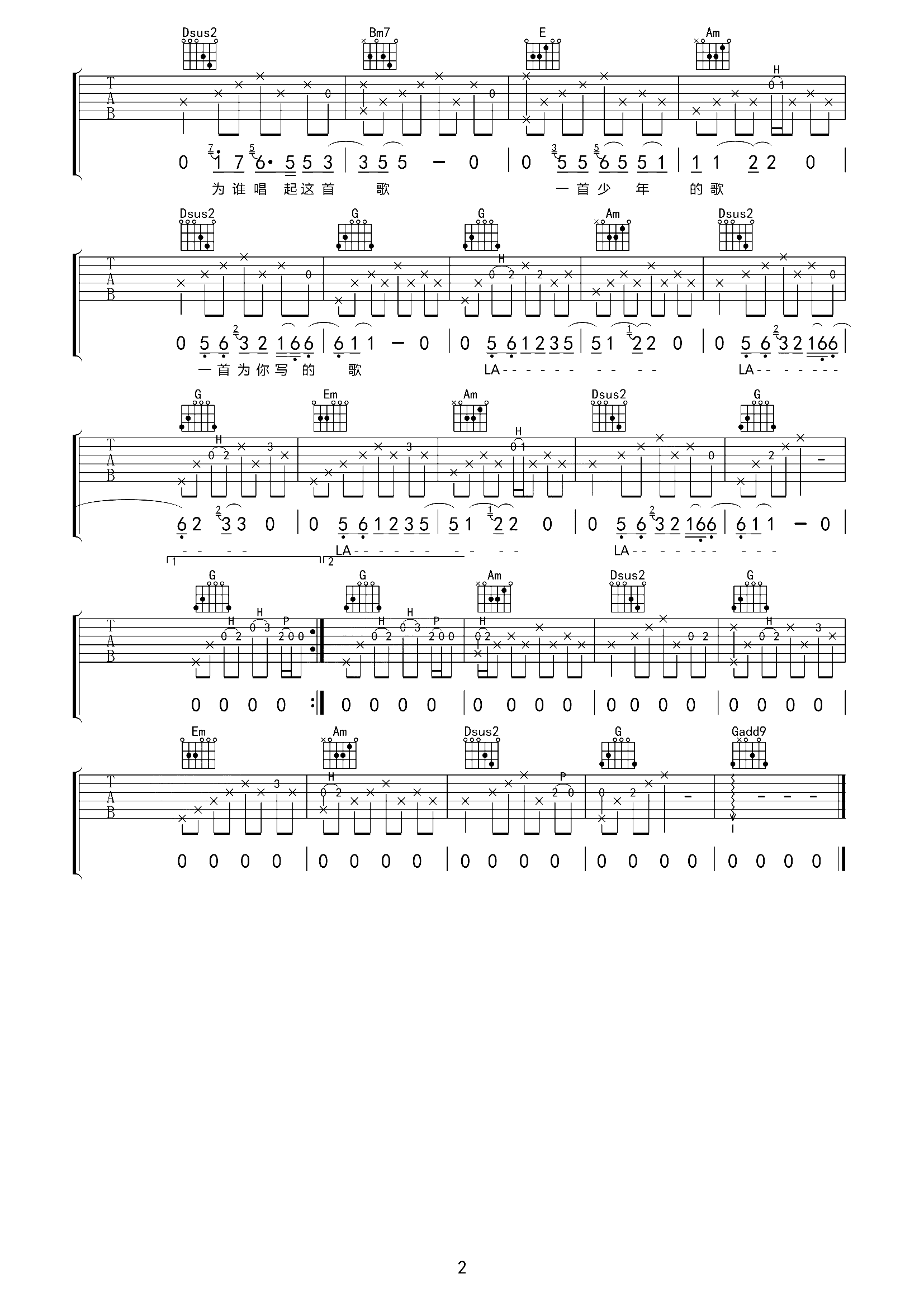 给少年的歌吉他谱 程璧 像夏日教室里缓缓吹响的清脆的铃铛声2