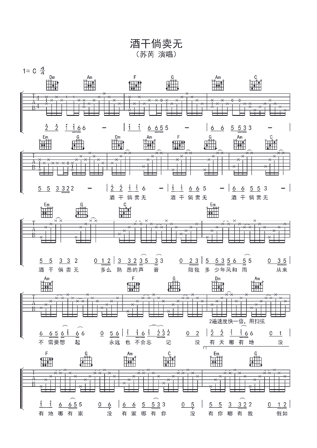 酒干倘卖无吉他谱 苏芮 树欲静而风不止，子欲养而亲不待1