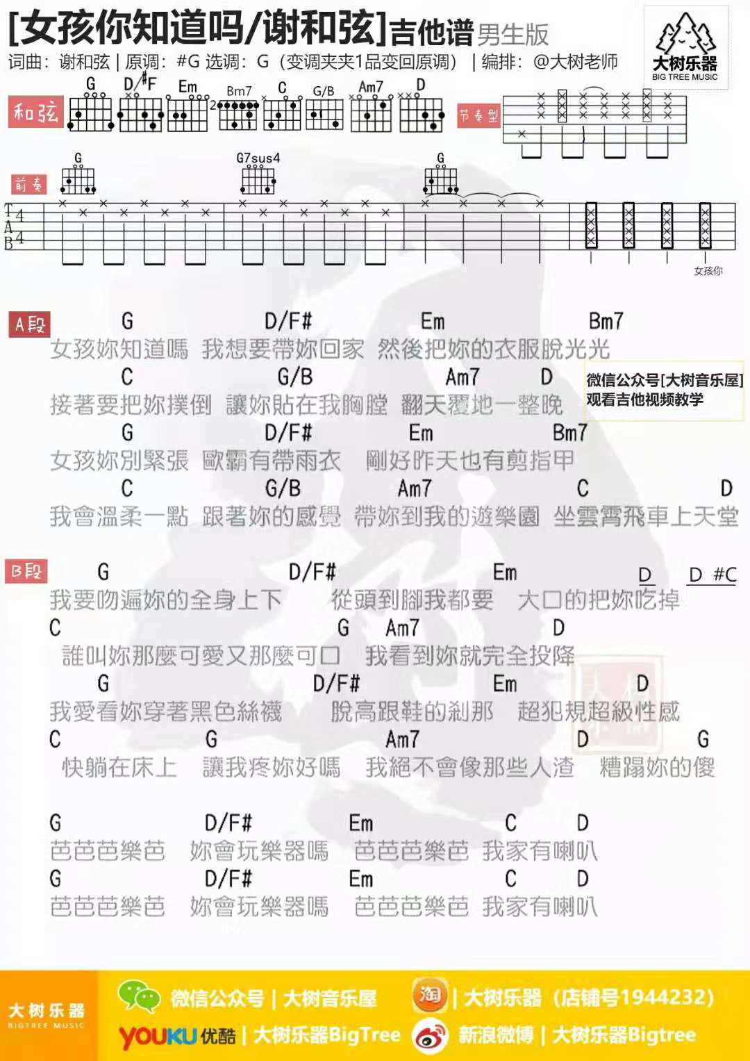 女孩你知道吗吉他谱-谢和弦-女孩你知道我在爱你吗3