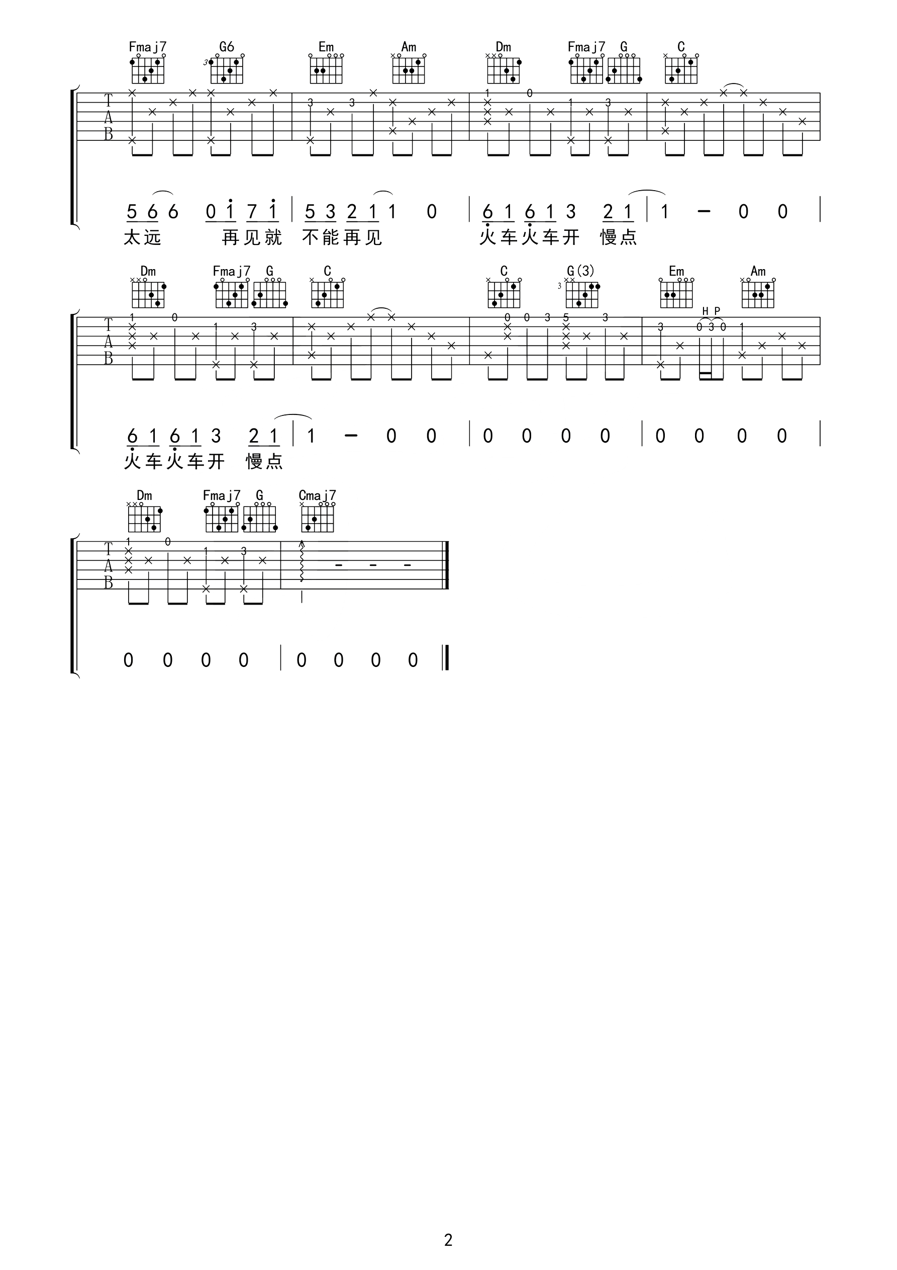 车站吉他谱 廖俊涛-再见就不能再见  火车火车开慢点2
