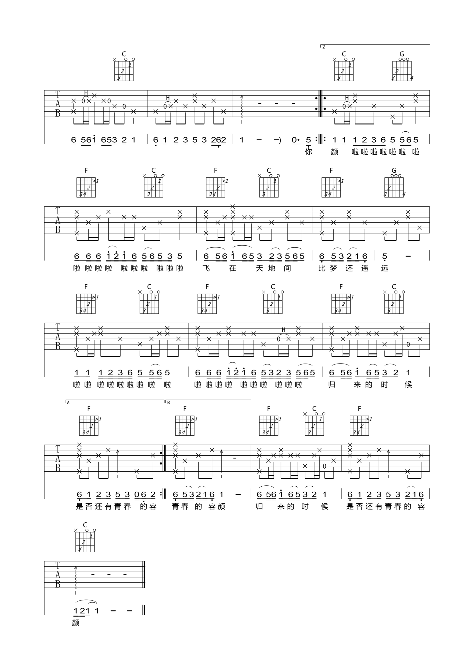 你飞到城市另一边吉他谱 好妹妹乐队 不再是自由如风的少年3