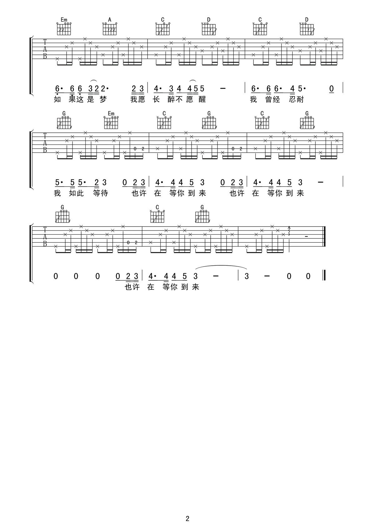 灰姑娘吉他谱 郑钧-我曾经忍耐  我如此等待  也许在等你到来2