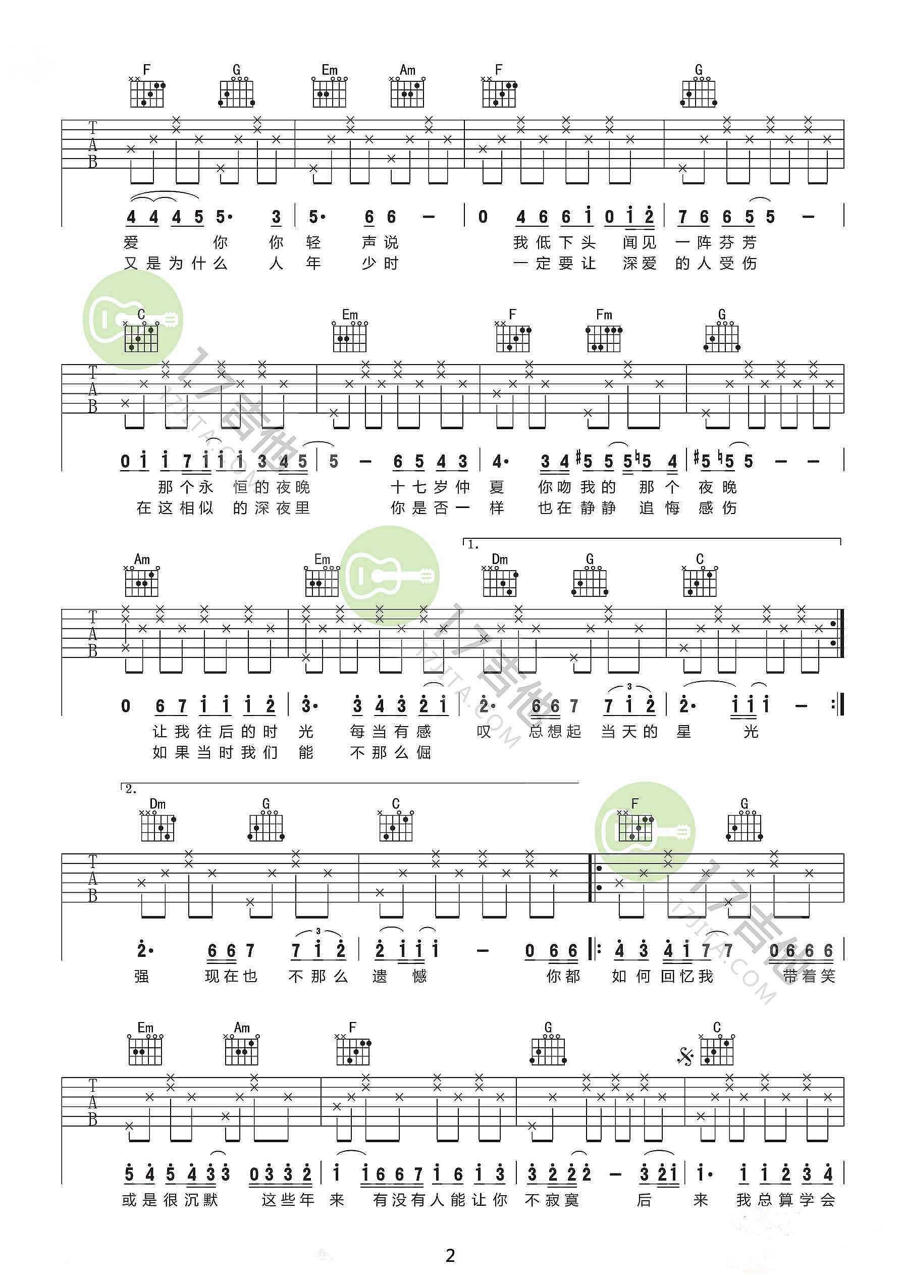 后来吉他谱-刘若英-你都如何回忆我，带着笑或是很沉默2