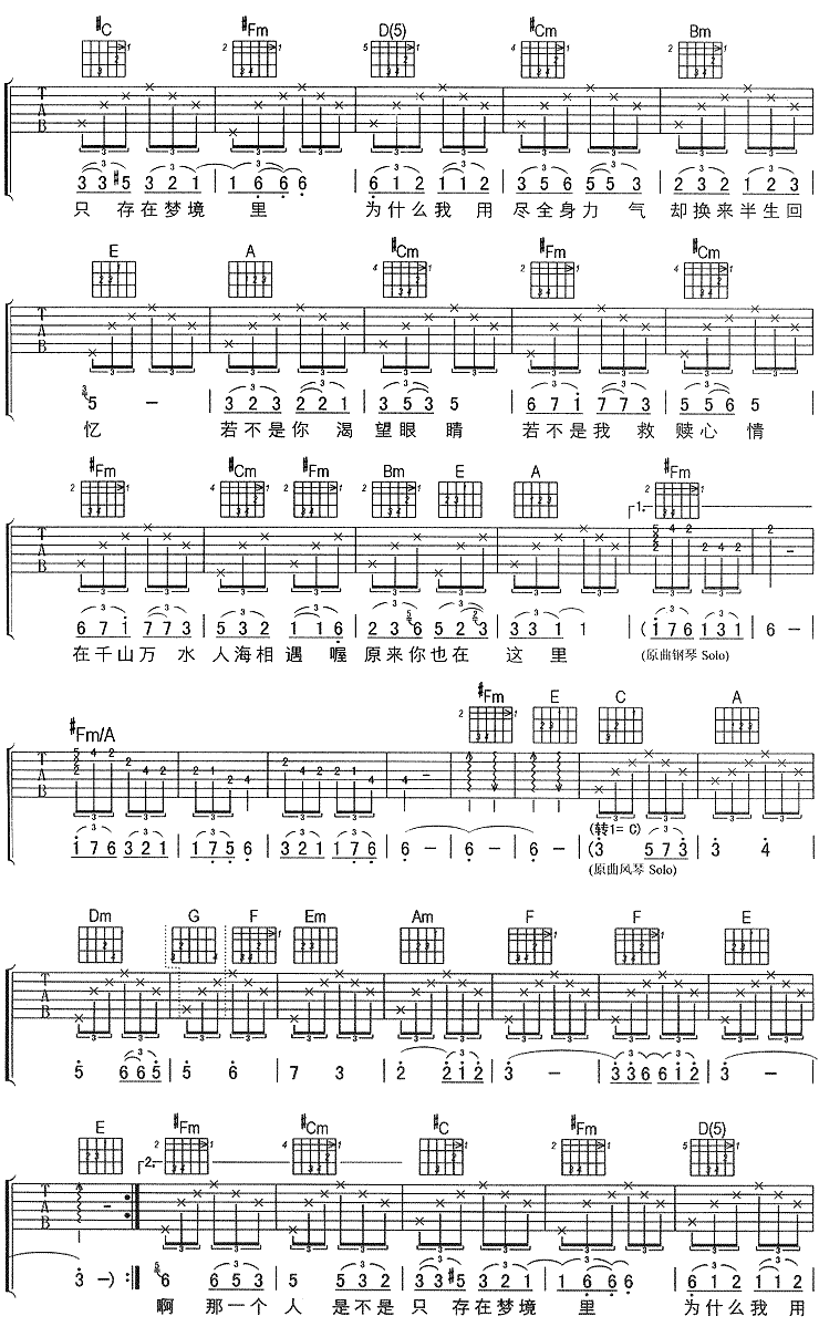 原来你也在这里吉他谱 刘若英 千言万语只能无语2