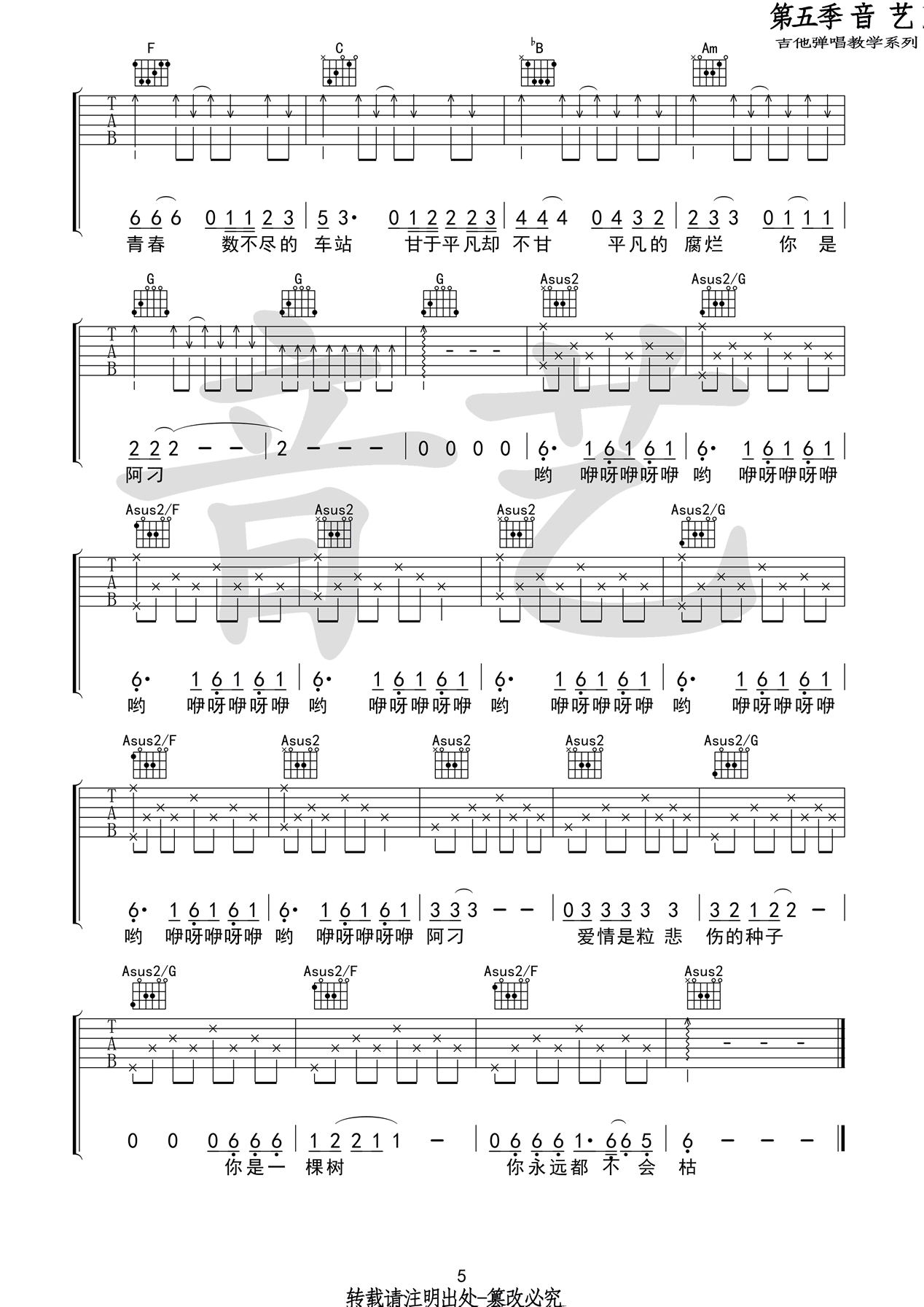 阿刁吉他谱-张韶涵 阿刁爱情是粒悲伤的种子5