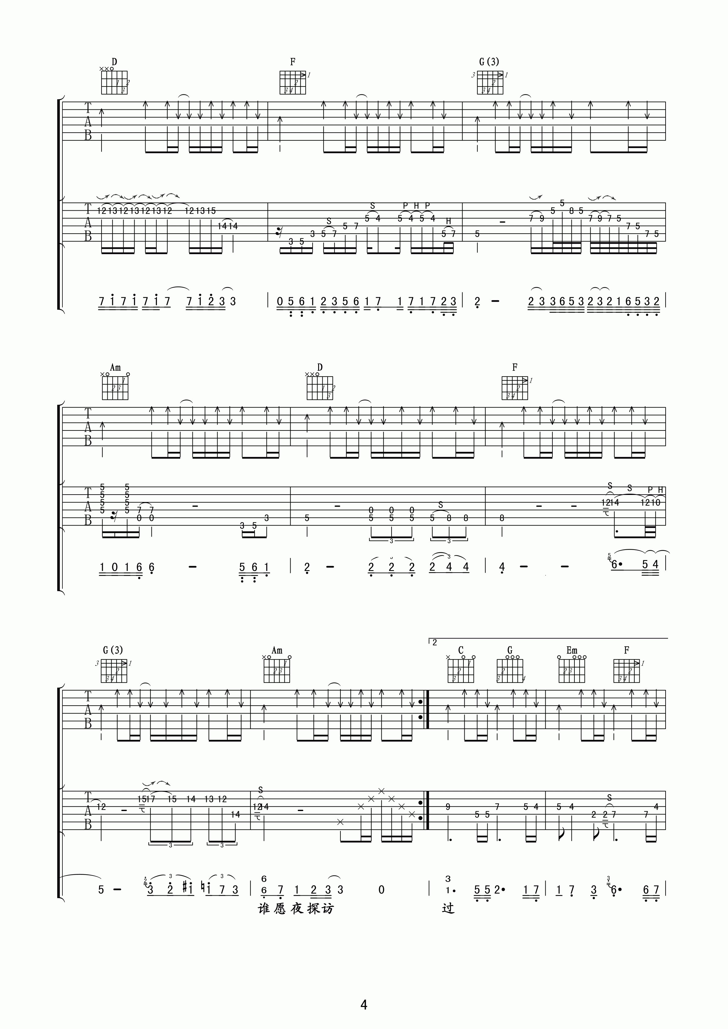 谁伴我闯荡吉他谱 Beyond 只有顽强明日路纵会更彷徨4