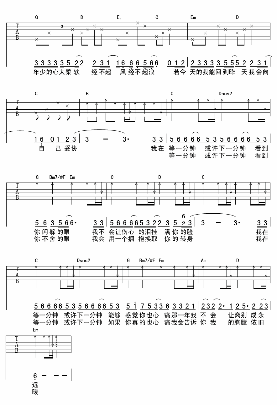 等一分钟吉他谱-徐誉滕   茉莉花开2