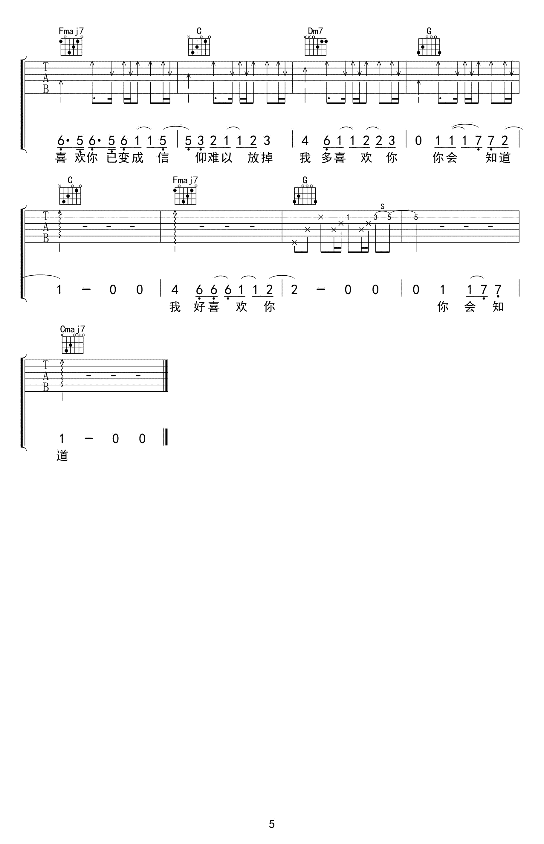 我多喜欢你你会知道吉他谱-王俊琪 喜欢你已变成习惯难以戒掉5