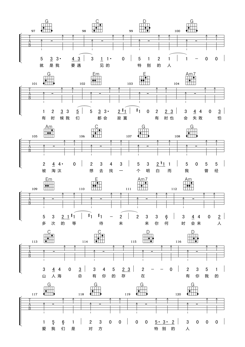 特别的人吉他谱 方大同 我们都会遇见那个最特别的人5