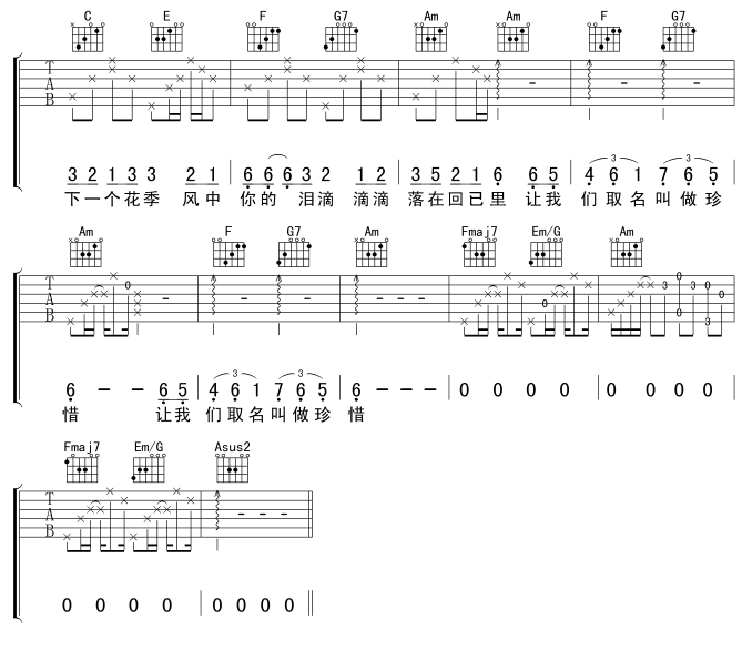 春泥吉他谱 庾澄庆-风中你的泪滴  滴滴落在回忆里3