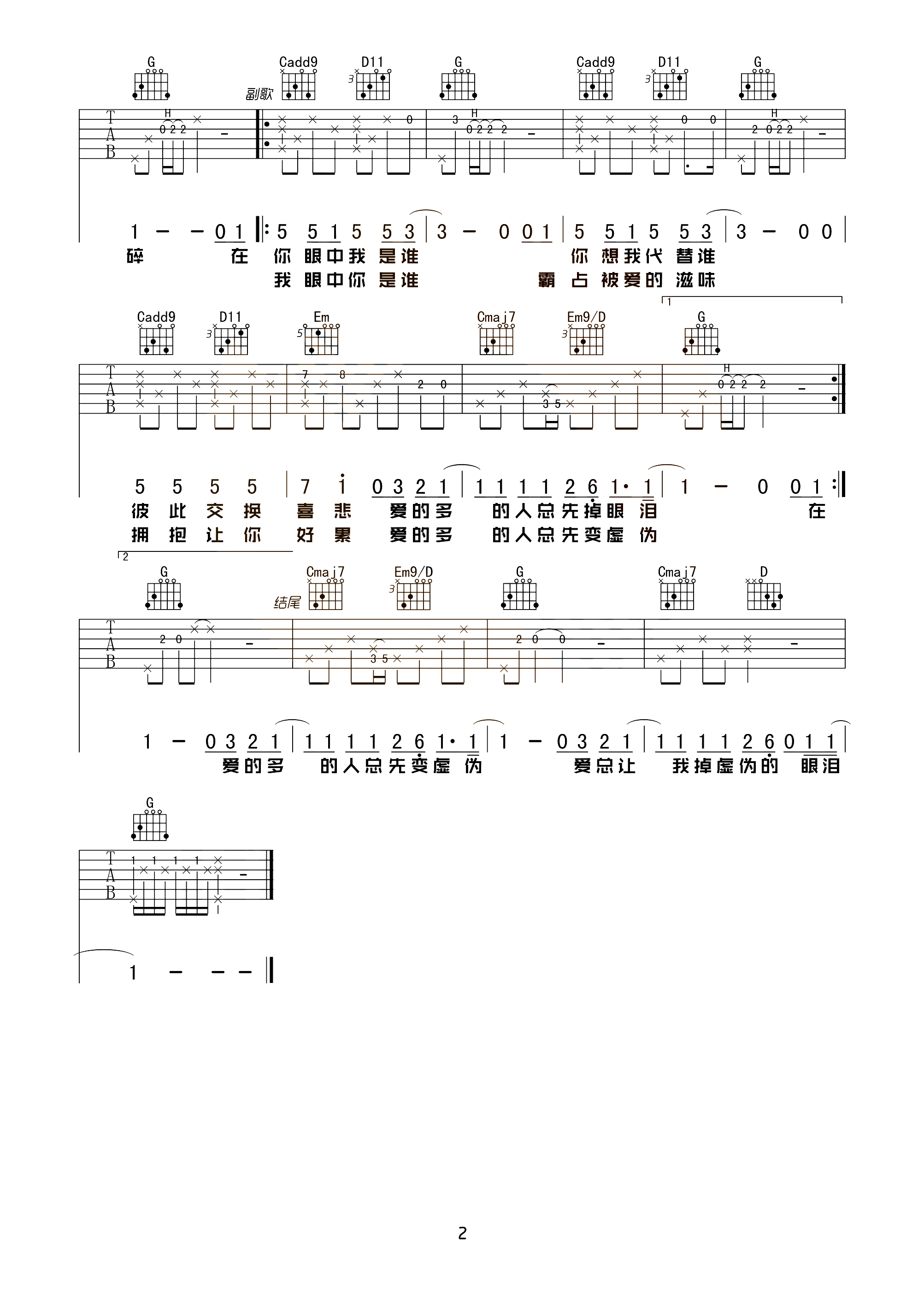 谁吉他谱 廖俊涛-在你眼中我是谁  你想我代替谁2