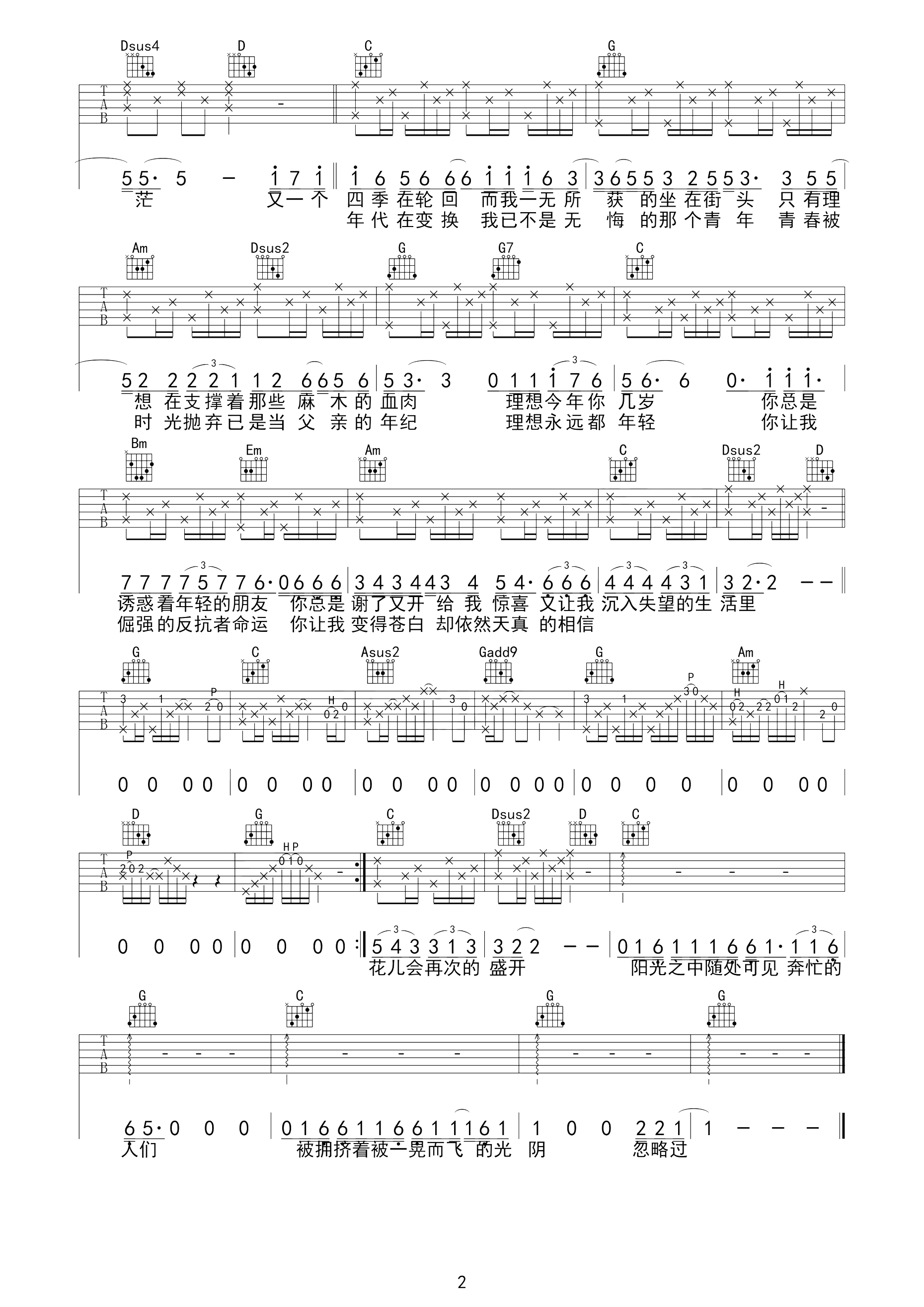 理想吉他谱 赵雷-你让我倔强地反抗着命运  你让我变得苍白2