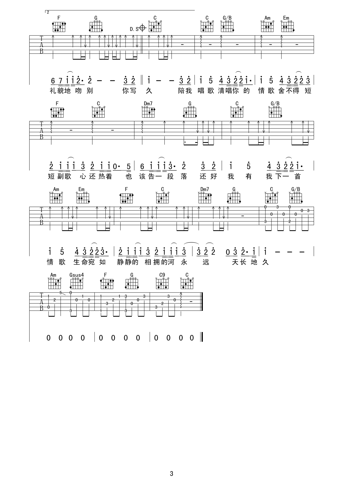 情歌吉他谱 梁静茹 娓娓诉说着时光的流转与爱情的变换3