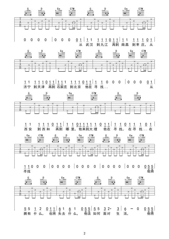 指条路吧吉他谱 陈小飞 其实简单就是一种美2