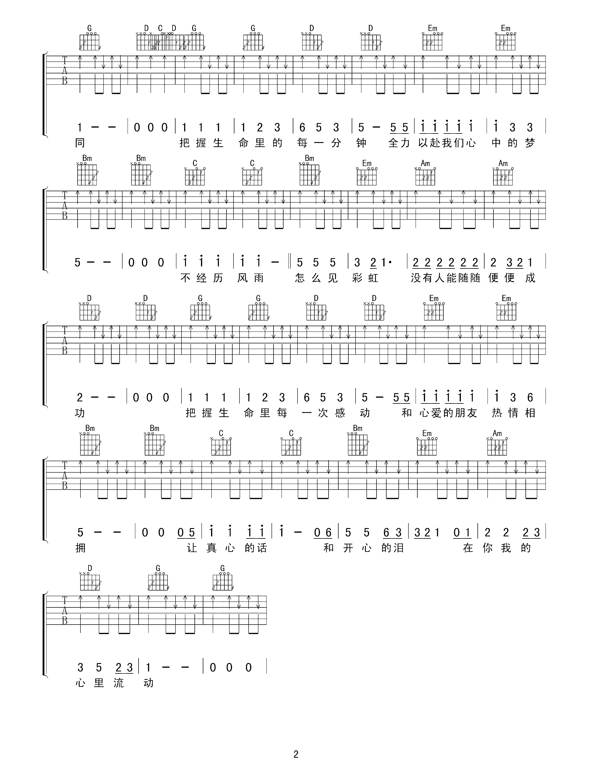 真心英雄吉他谱 李宗盛 总会在风雨后看见彩虹的2