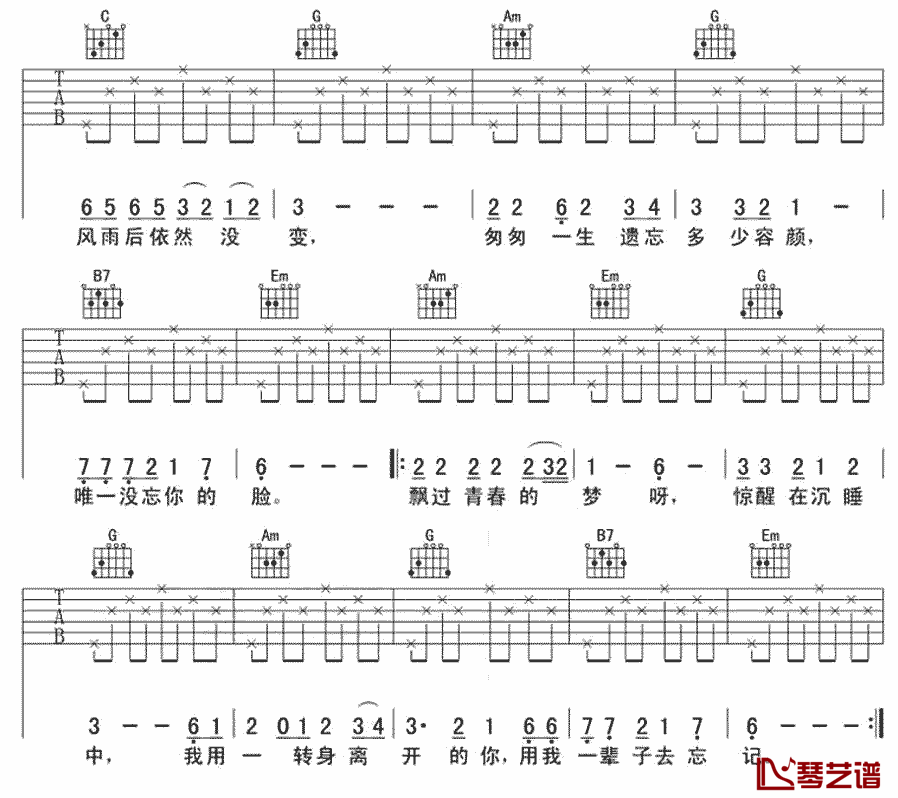 用我一辈子去忘记吉他谱-郑智化-一转身的离开，便是永远2