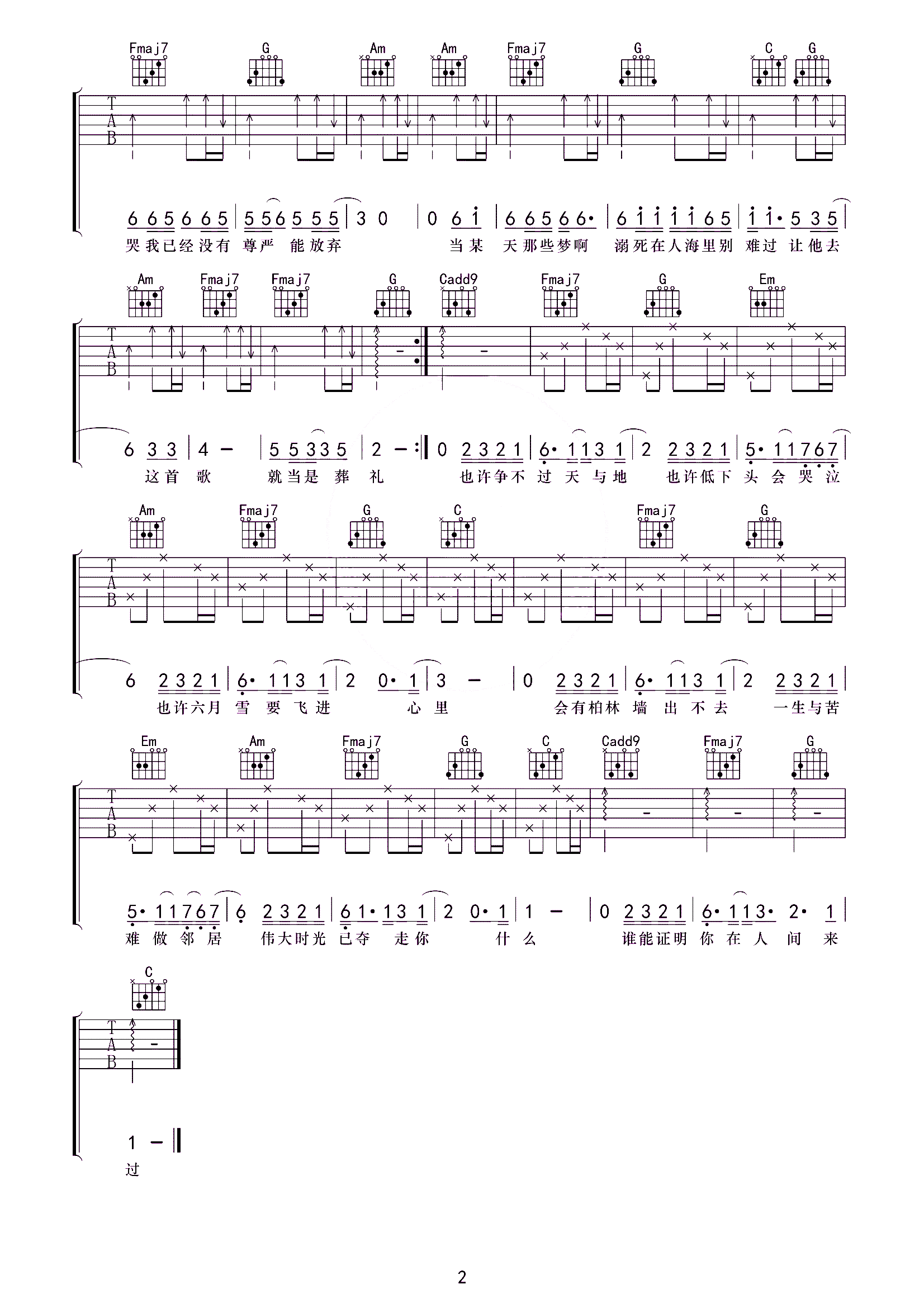 在人间吉他谱 王建房-也许争不过天与地  也许低下头会哭泣2