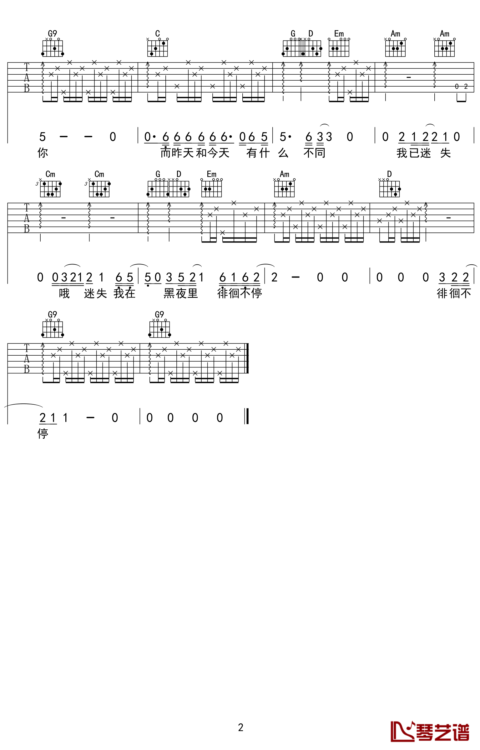 昨天的太阳吉他谱-齐秦-晒不干今天的眼泪2