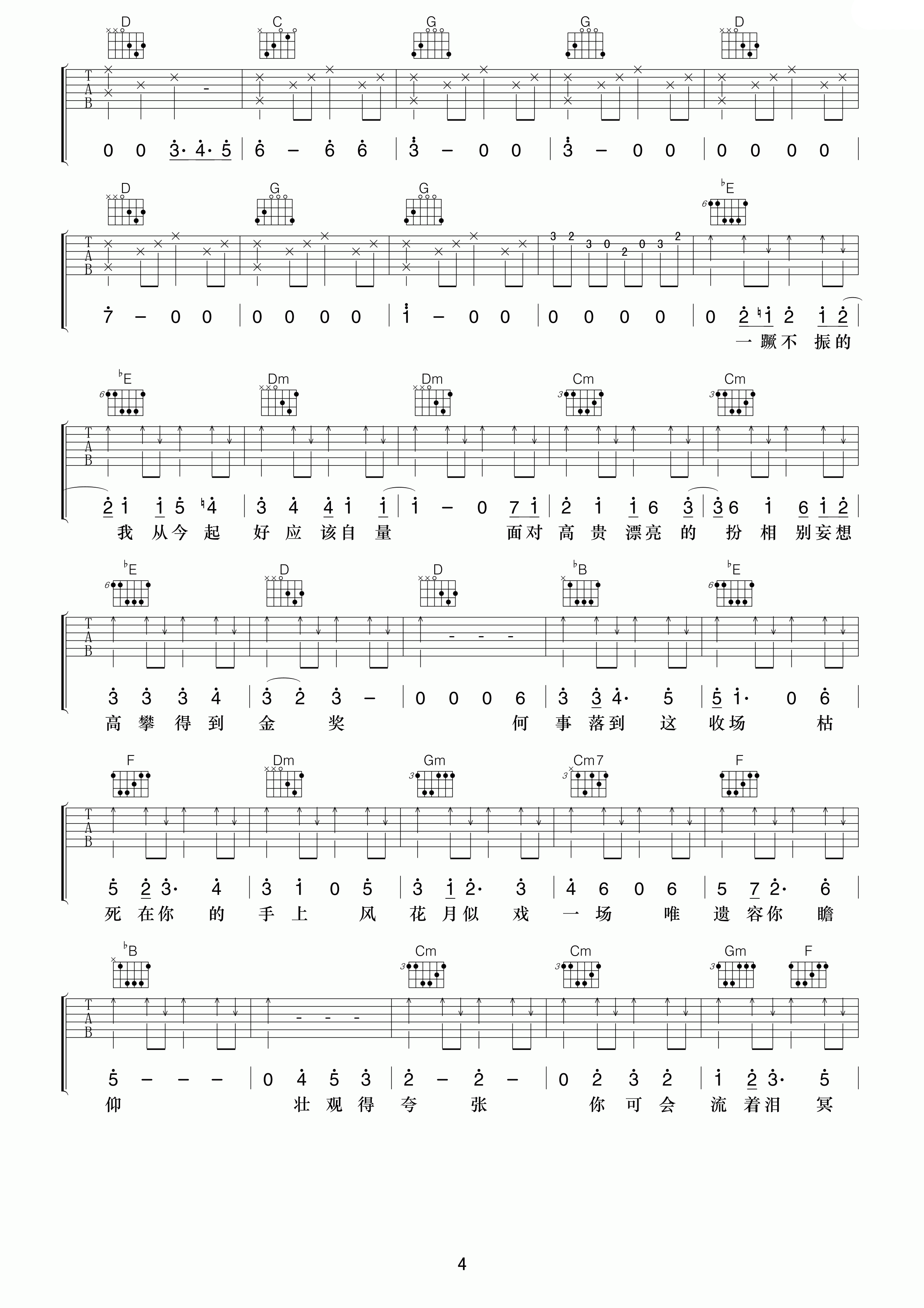 够钟吉他谱 周柏豪 为何你还不说『别勉强』了4