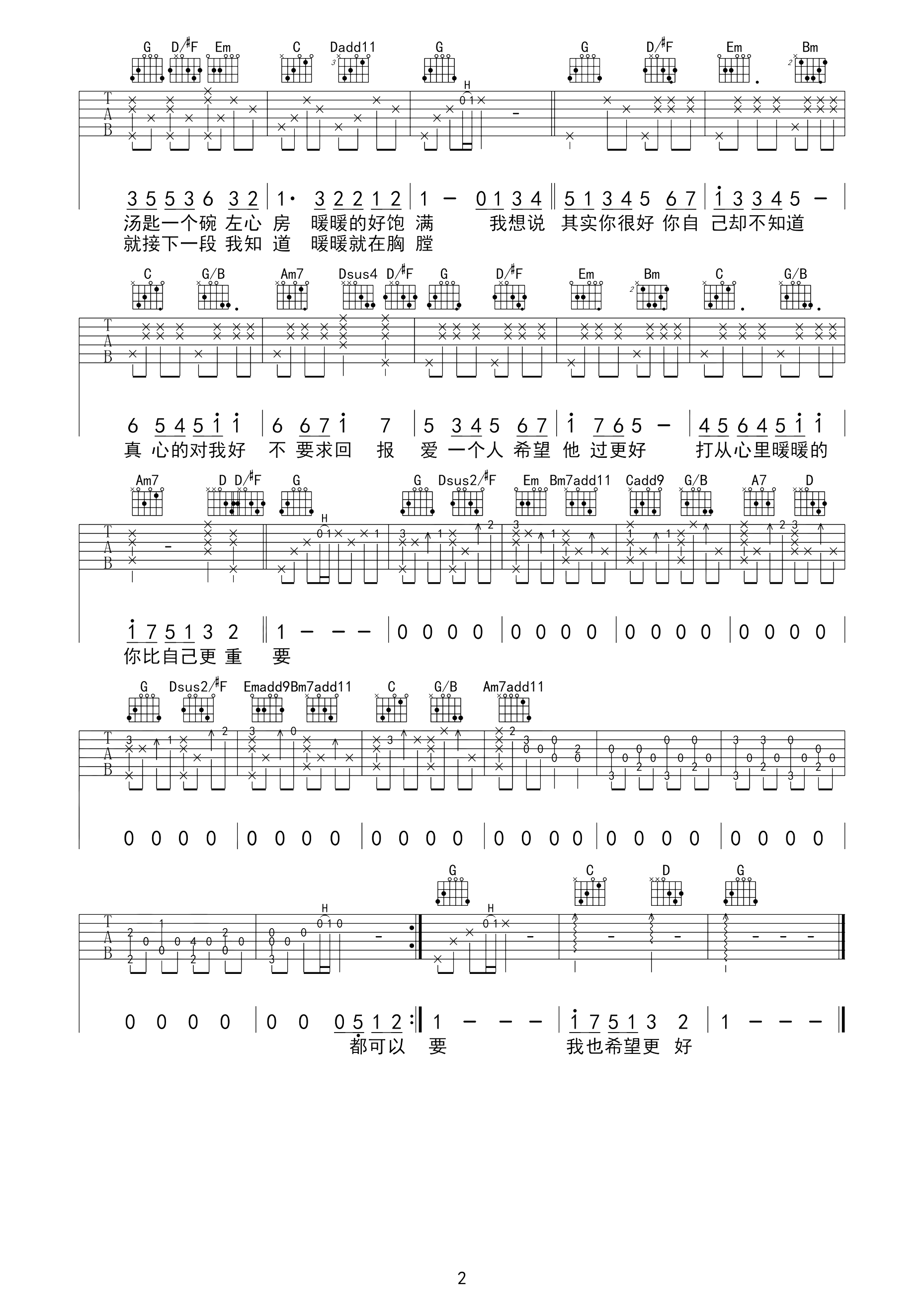 暖暖吉他谱 梁静茹-爱一个人希望他过更好  打从心里暖暖的2