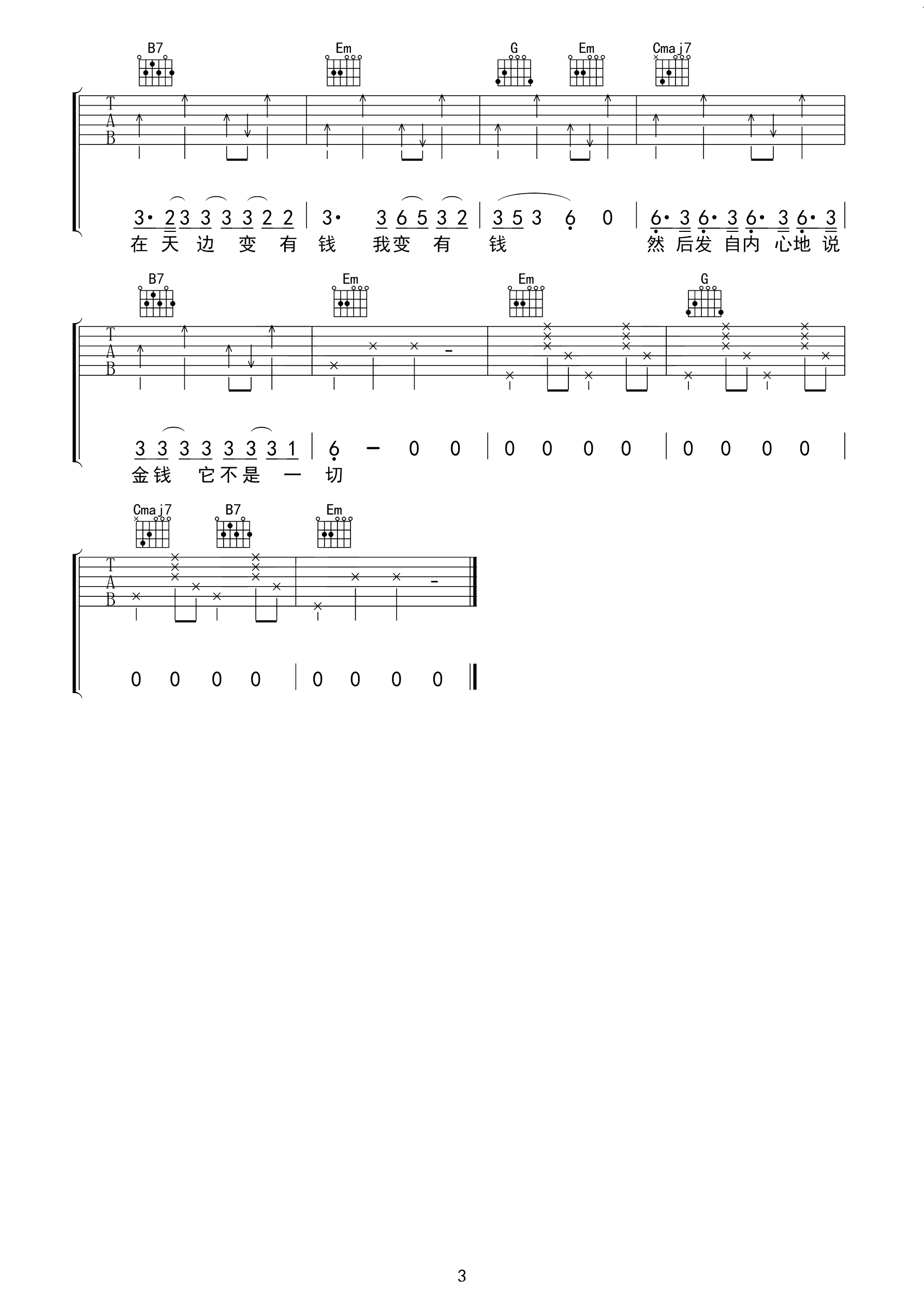 如果有一天我变得很有钱吉他谱 毛不易-变有钱 我变有钱  然后故作谦虚地说金钱不是一切3