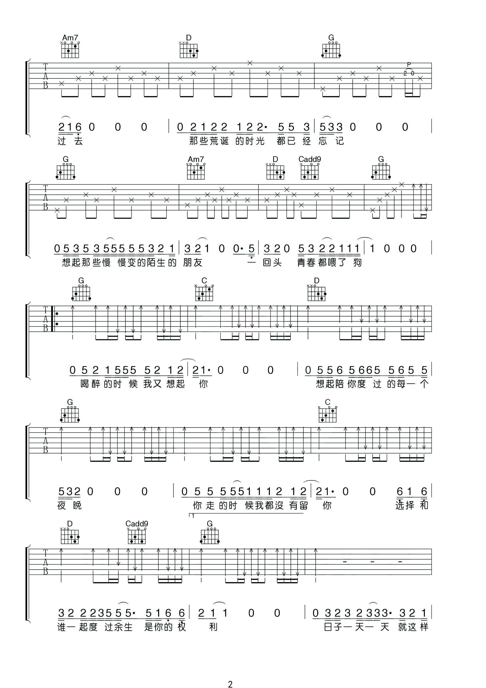 狗日的青春吉他谱 贰佰-一回头 青春都喂了狗  喝醉的时候我又想起你2