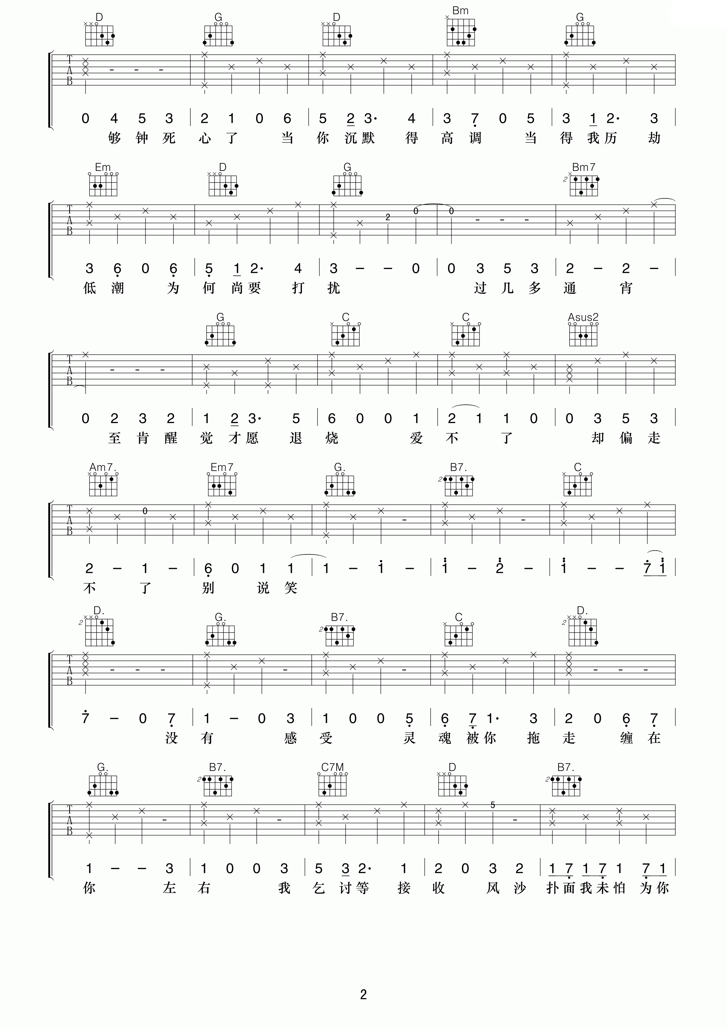 够钟吉他谱 周柏豪 为何你还不说『别勉强』了2