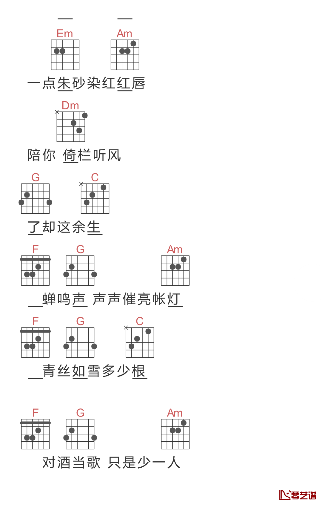 倚栏听风吉他谱 郑国锋 倚楼听风雨，风雨可知愿4