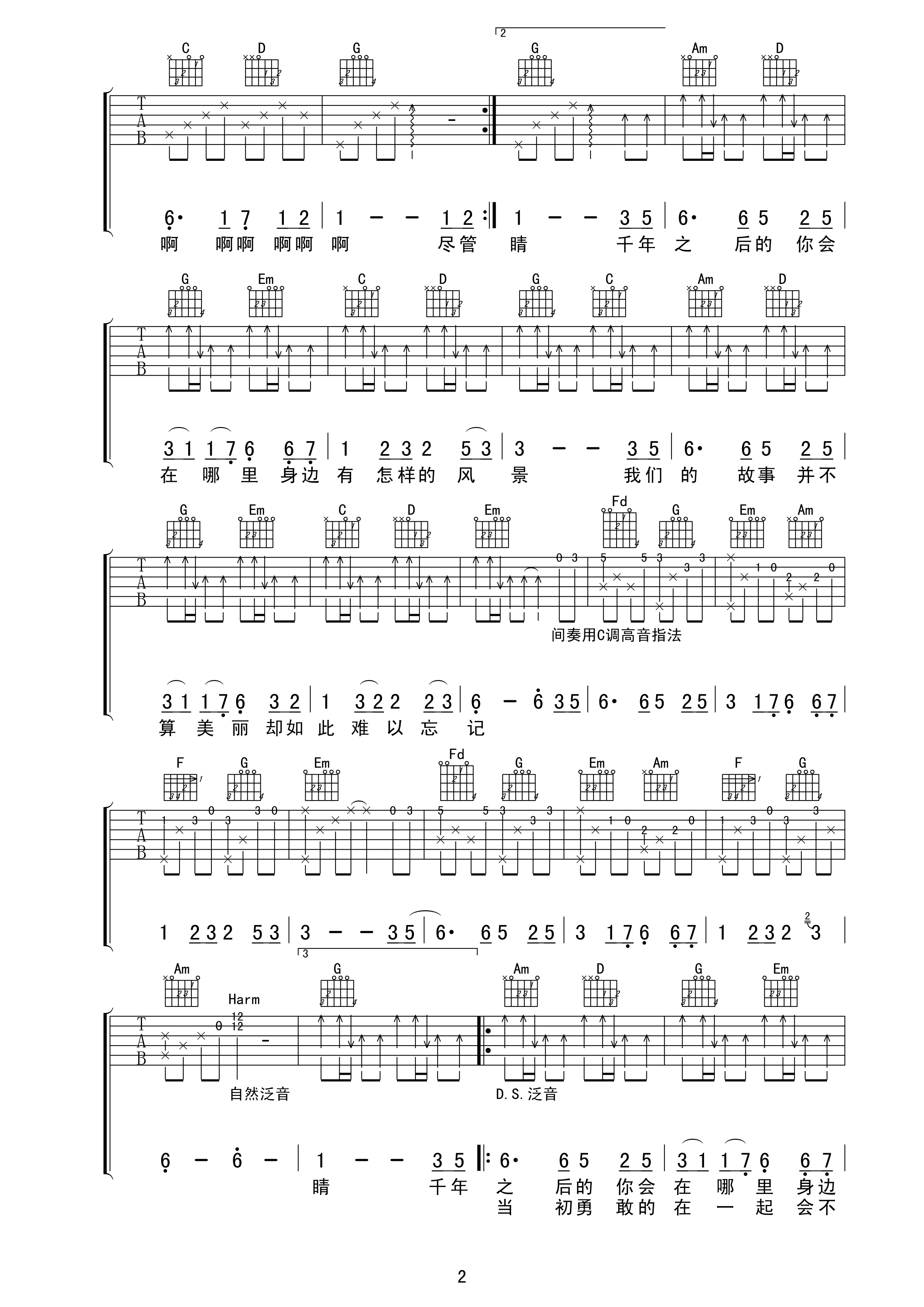 星月神话吉他谱 金莎 千年之后的你会在哪里2
